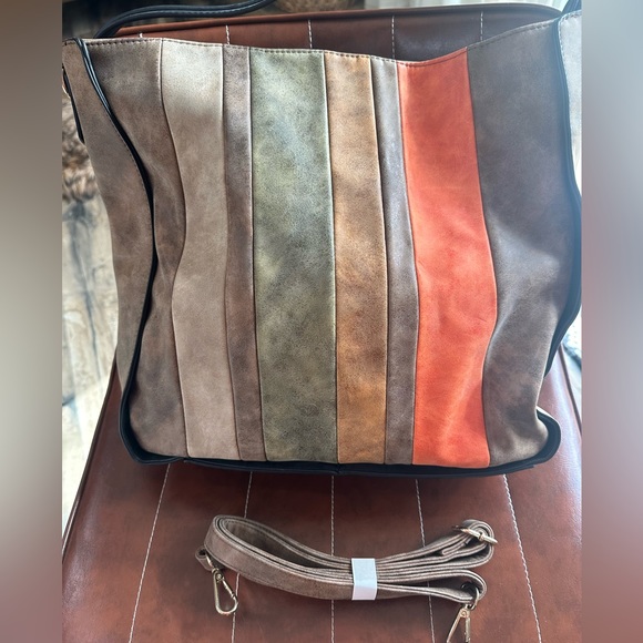 Handbags - NWOT Multi Color Striped Tote Bag Purse Shoulder Bag Fall Colors